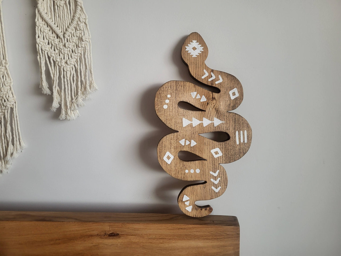 Aztec Serpent Wood Wall Decor | Wooden Snake Wall Hanging | Southwestern Boho Wall Art | Rustic Tribal Home Décor