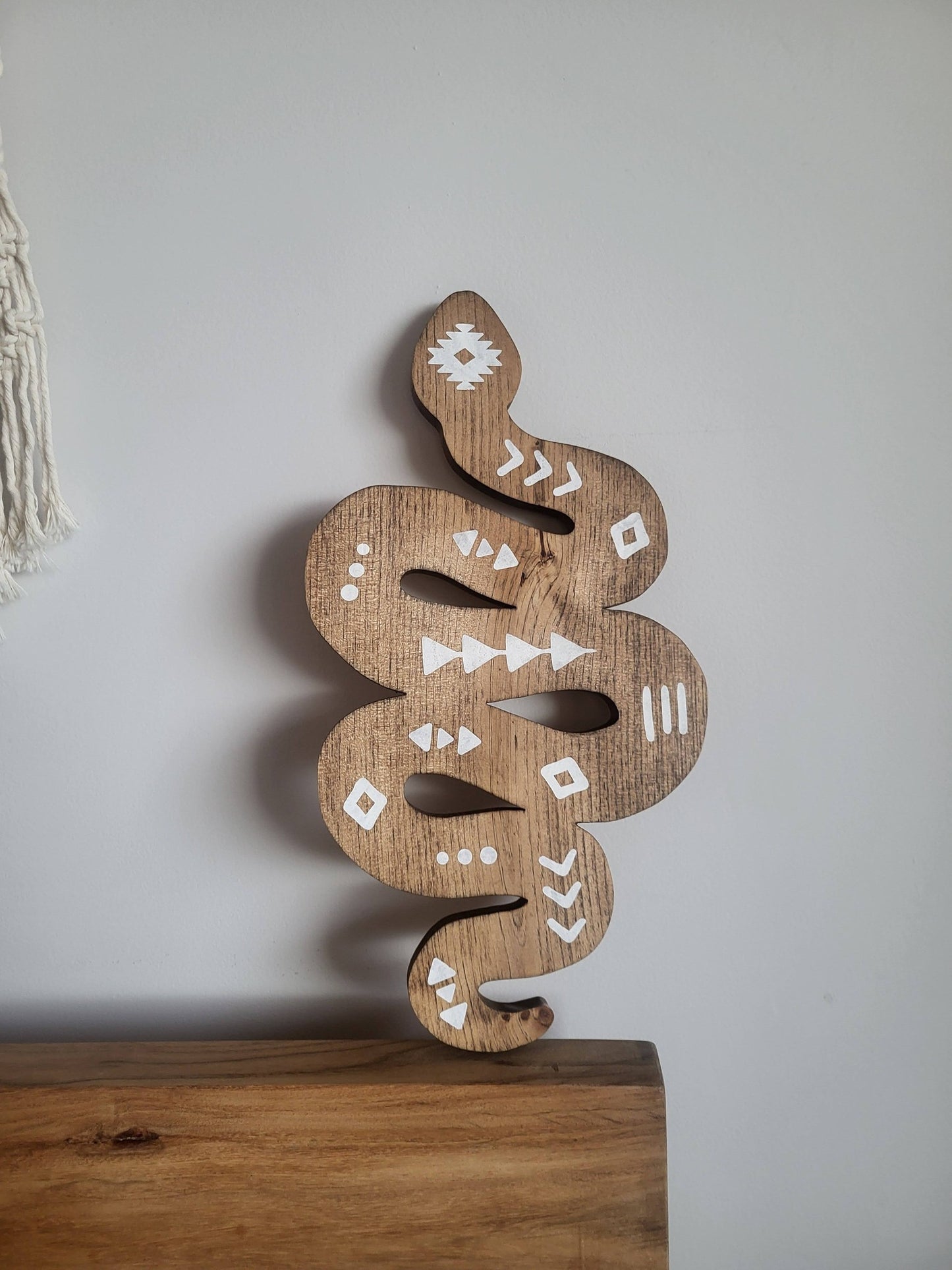 Aztec Serpent Wood Wall Decor | Wooden Snake Wall Hanging | Southwestern Boho Wall Art | Rustic Tribal Home Décor