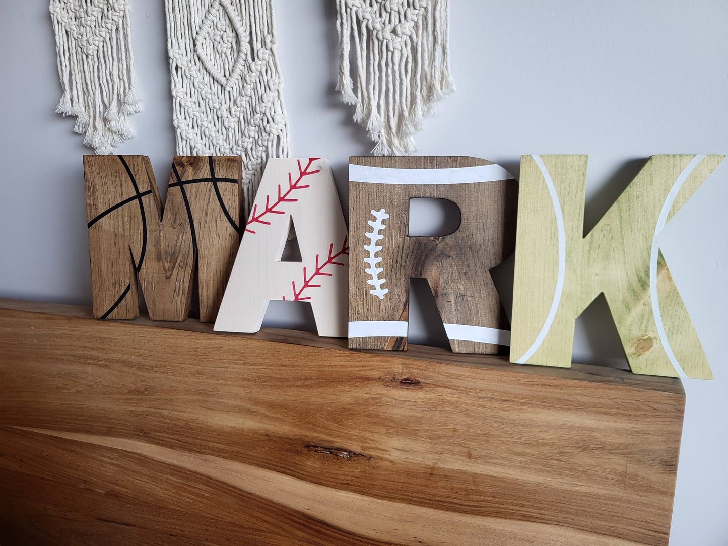 Sports Letters Wooden Wall Decoration | Custom Wooden Wall Letters | Kids Sports Room Decor | Custom Kids Name Sign | Nursery Wall Decor