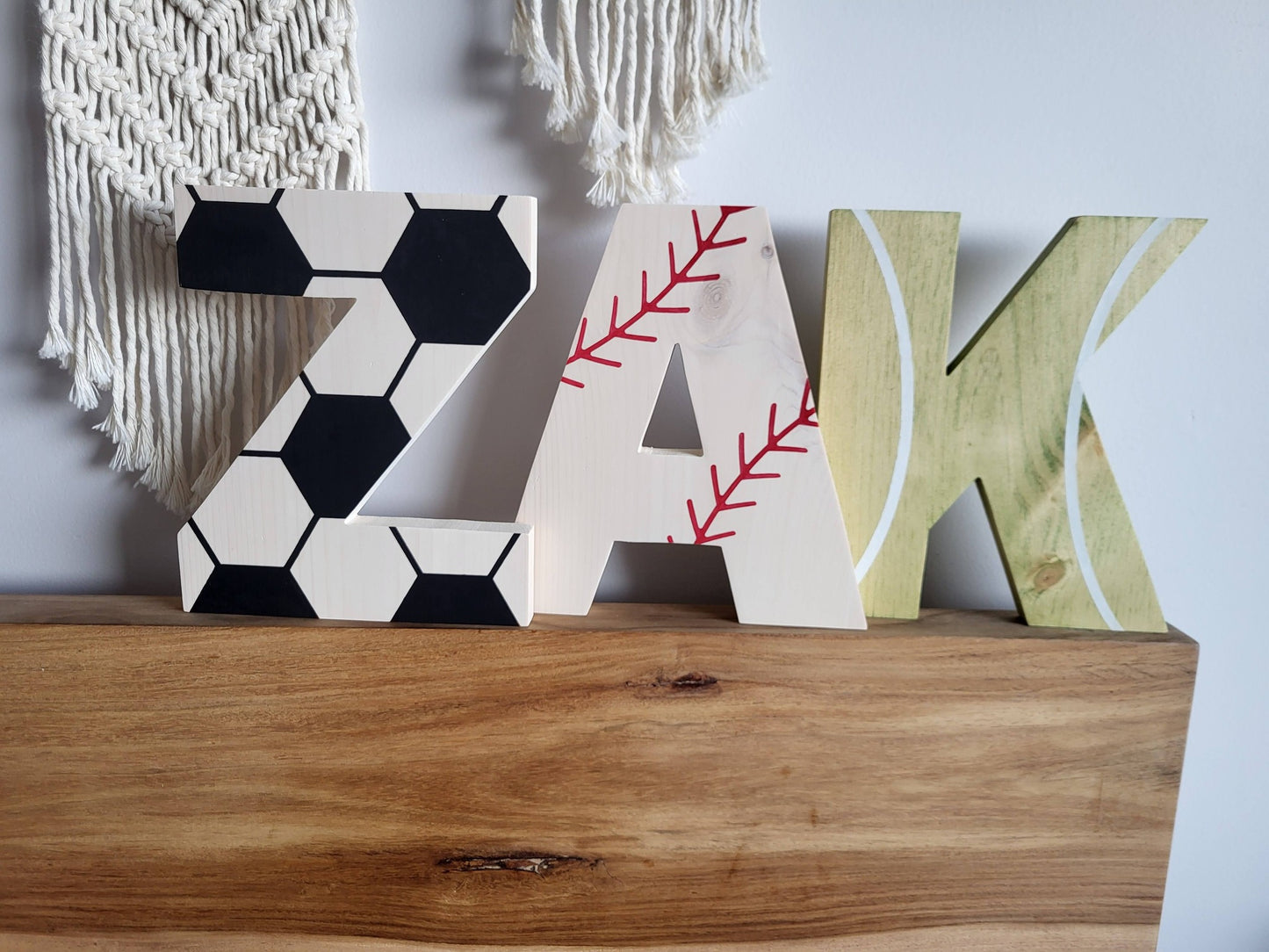 Sports Letters Wooden Wall Decoration | Custom Wooden Wall Letters | Kids Sports Room Decor | Custom Kids Name Sign | Nursery Wall Decor