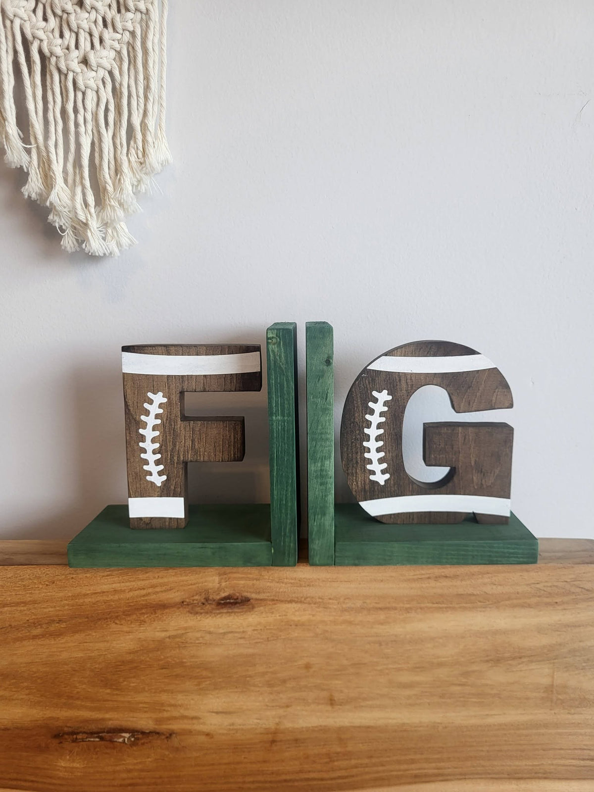 Personalized Football Wood Bookends | Custom Name Wooden Bookends | Football Room Decor