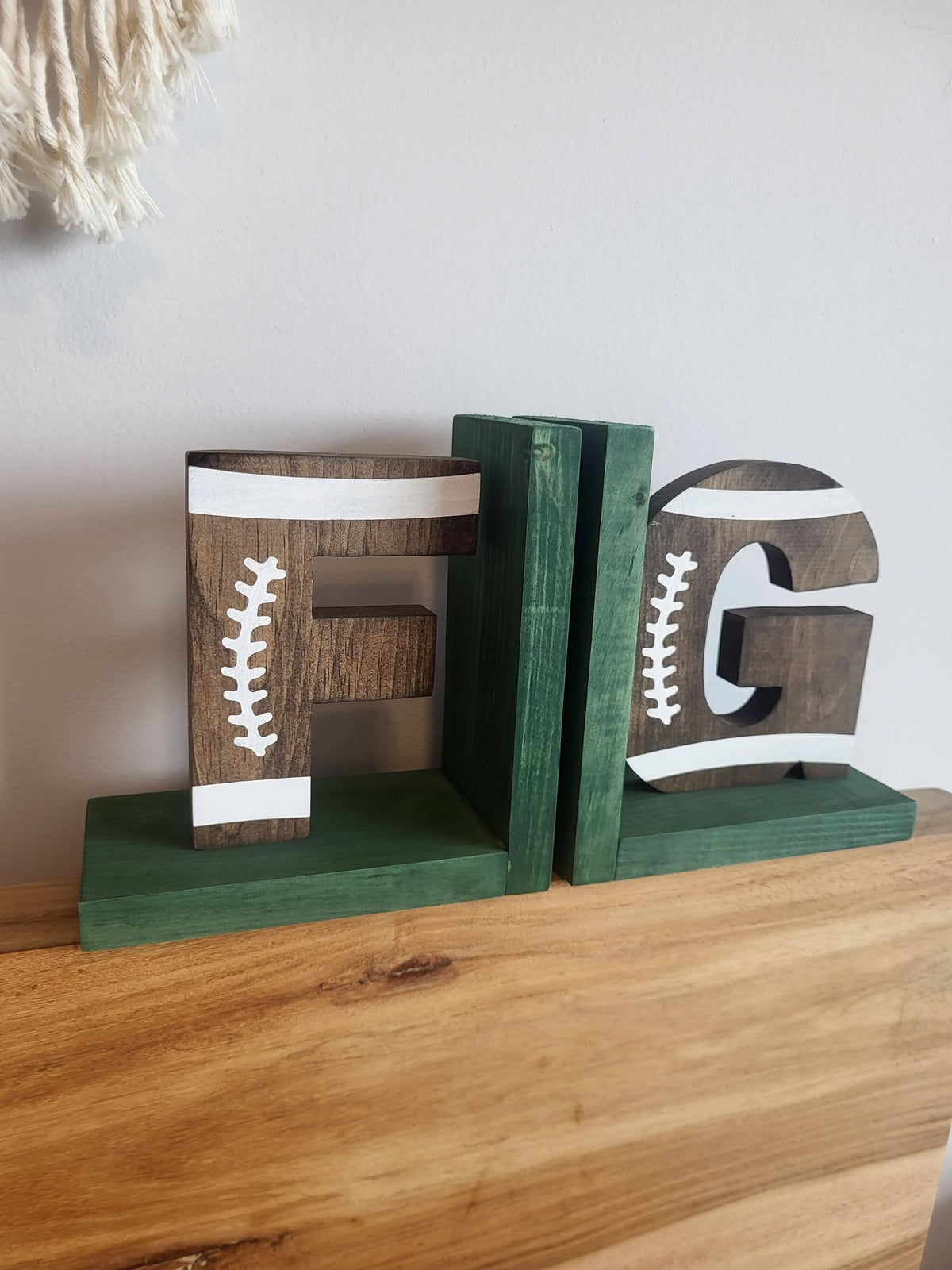 Personalized Football Wood Bookends | Custom Name Wooden Bookends | Football Room Decor