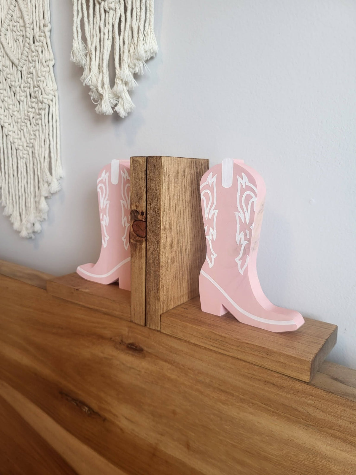 Wooden Cowgirl Boot Bookends | Western Book Decor | Rustic Cowboy Shelf Decor | Cowgirl Bedroom Decor | Country Home Decor