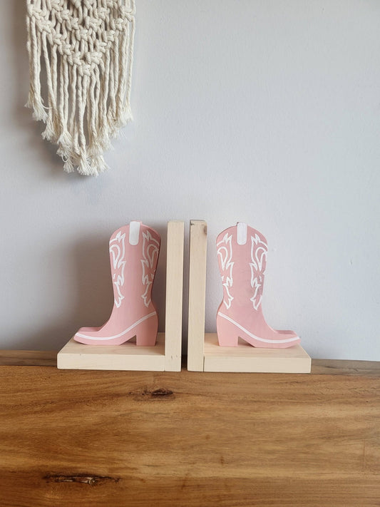 Wooden Cowgirl Boot Bookends | Western Book Decor | Rustic Cowboy Shelf Decor | Cowgirl Bedroom Decor | Country Home Decor