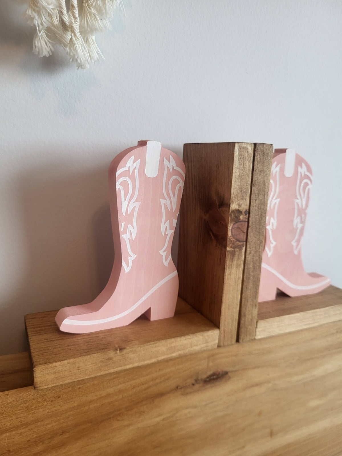 Wooden Cowgirl Boot Bookends | Western Book Decor | Rustic Cowboy Shelf Decor | Cowgirl Bedroom Decor | Country Home Decor