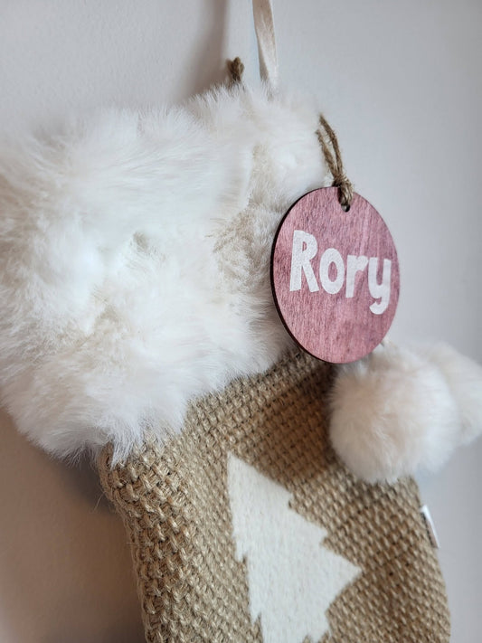 Personalized Wood Christmas Stocking Tags - Small Round Tag