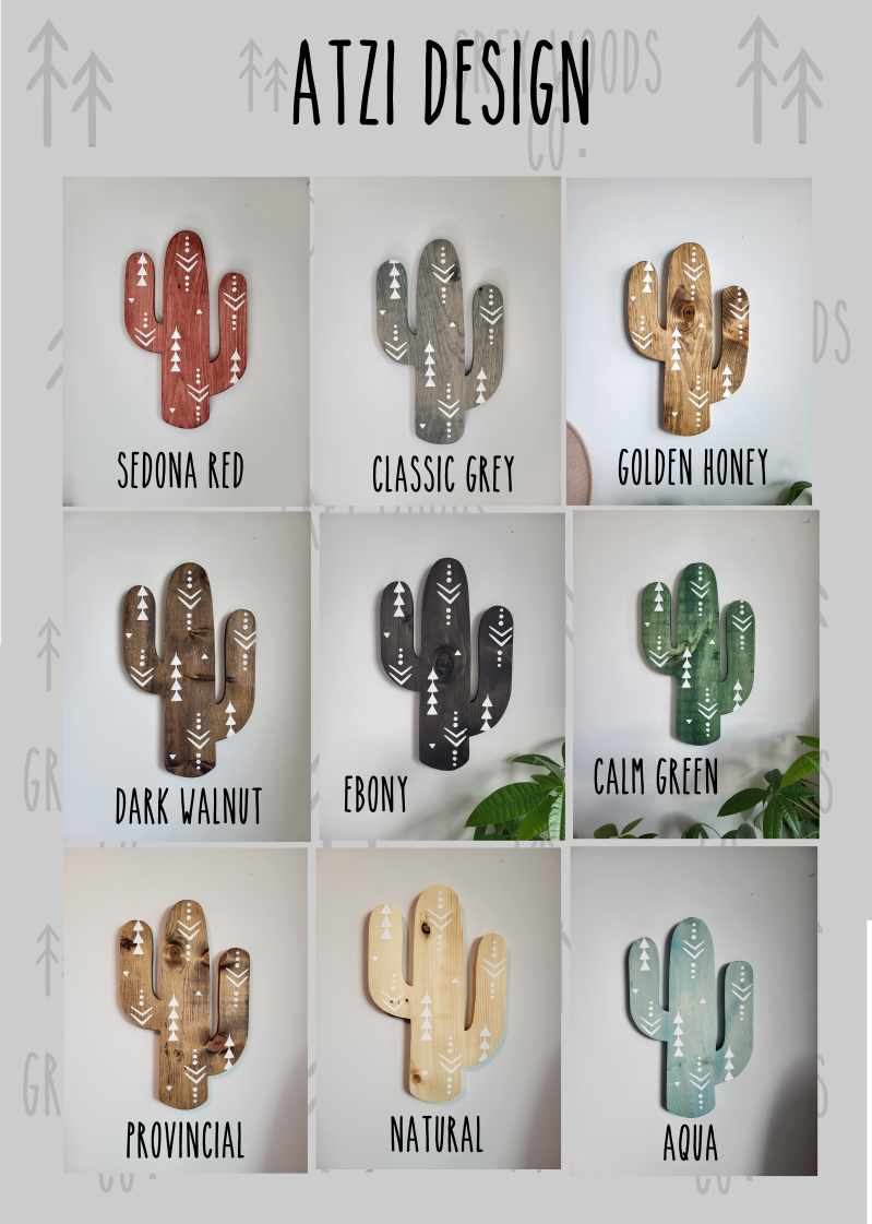 Aztec Wood Cactus Cutout with Atzi Design
