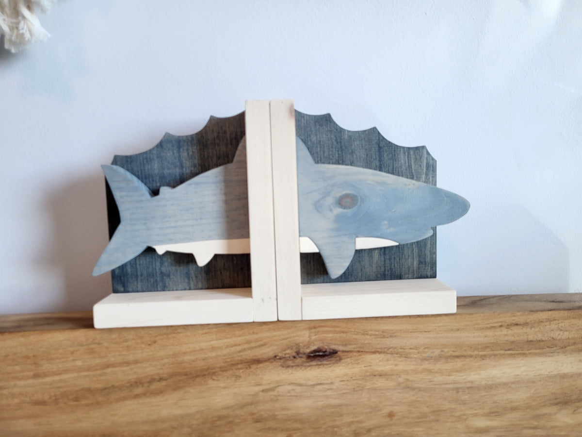 Wooden Shark Bookends | Ocean Nursery Decor | Coastal Kids Room | Shark Lover Gift | Nautical Bookshelf Decor