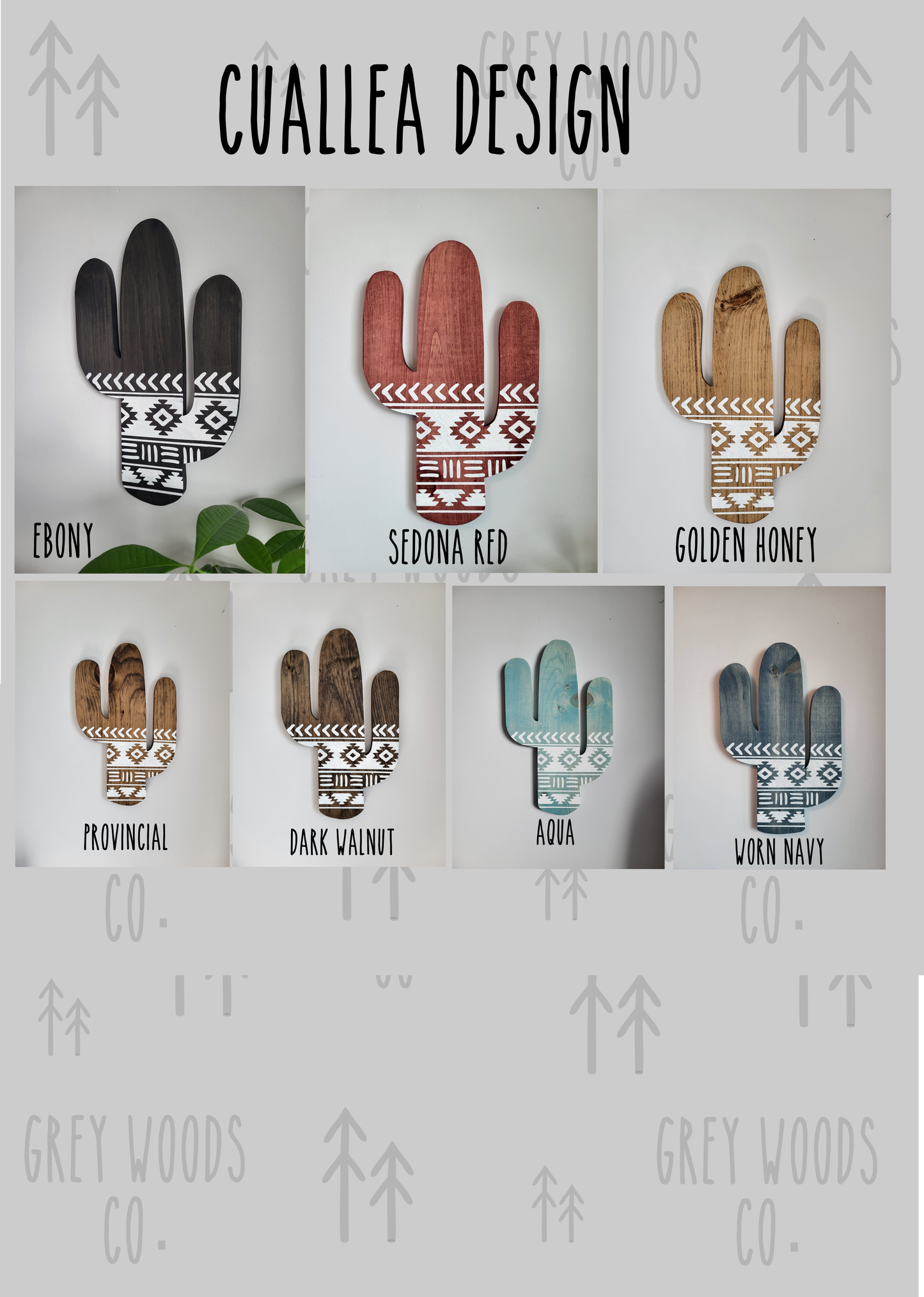 Aztec Wood Cactus Cutout with Cuallea Design