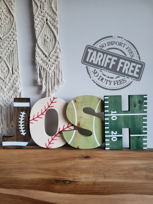 Sports Letters Wooden Wall Decoration | Custom Wooden Wall Letters | Kids Sports Room Decor | Custom Kids Name Sign | Nursery Wall Decor